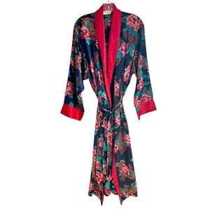 Victoria’s Secret Black Green Red Floral Paisley Print Robe Made in Hong Kong